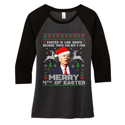 Merry 4th Of Easter Funny Biden Ugly Christmas Sweater Women's Tri-Blend 3/4-Sleeve Raglan Shirt