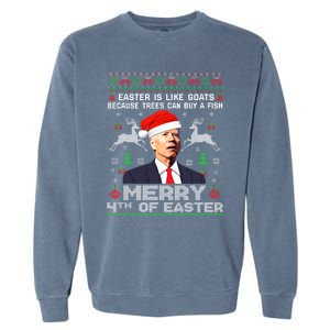 Merry 4th Of Easter Funny Biden Ugly Christmas Sweater Garment-Dyed Sweatshirt