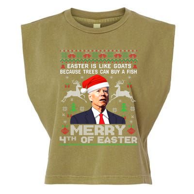 Merry 4th Of Easter Funny Biden Ugly Christmas Sweater Garment-Dyed Women's Muscle Tee