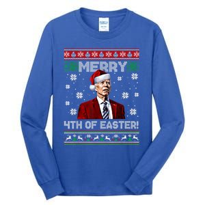 Merry 4th Of Easter Santa Joe Biden Happy Ugly Christmas Gift Tall Long Sleeve T-Shirt