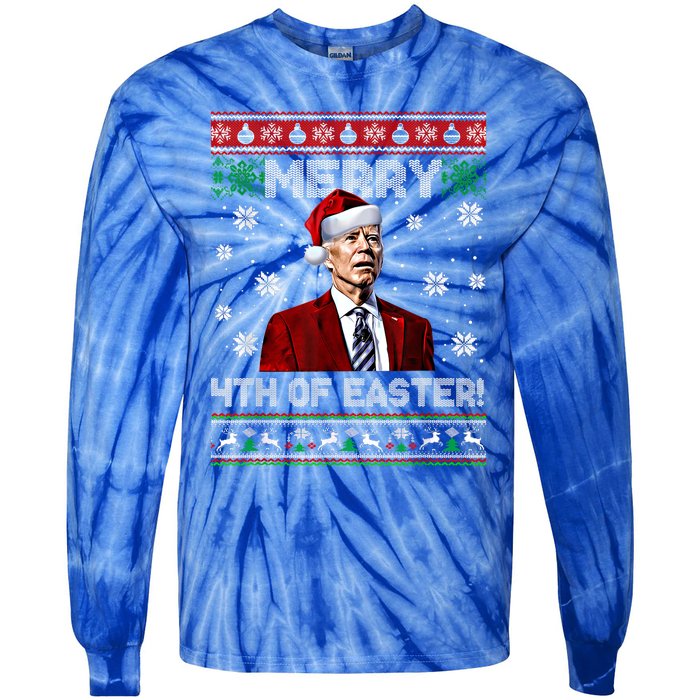 Merry 4th Of Easter Santa Joe Biden Happy Ugly Christmas Gift Tie-Dye Long Sleeve Shirt