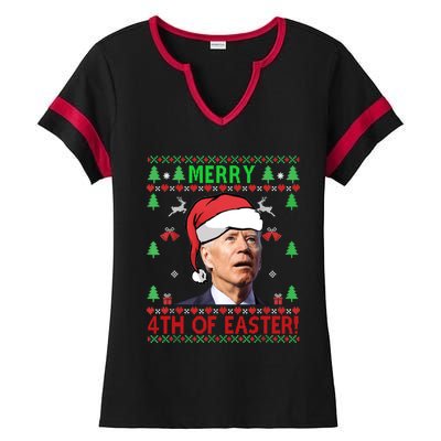 Merry 4th Of Easter Funny Joe Biden Christmas Ugly Sweater Sweatshirt Ladies Halftime Notch Neck Tee