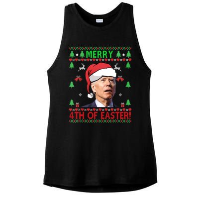 Merry 4th Of Easter Funny Joe Biden Christmas Ugly Sweater Sweatshirt Ladies PosiCharge Tri-Blend Wicking Tank