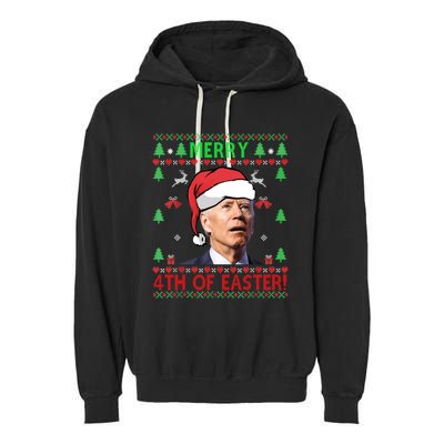 Merry 4th Of Easter Funny Joe Biden Christmas Ugly Sweater Sweatshirt Garment-Dyed Fleece Hoodie