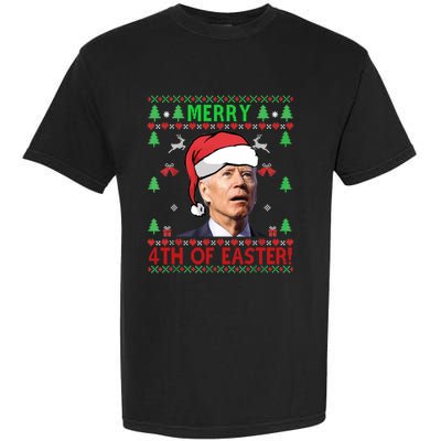 Merry 4th Of Easter Funny Joe Biden Christmas Ugly Sweater Sweatshirt Garment-Dyed Heavyweight T-Shirt