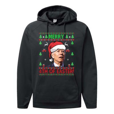 Merry 4th Of Easter Funny Joe Biden Christmas Ugly Sweater Sweatshirt Performance Fleece Hoodie