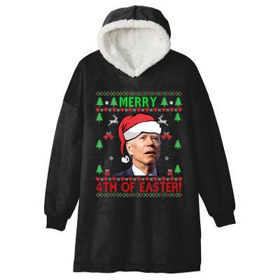 Merry 4th Of Easter Funny Joe Biden Christmas Ugly Sweater Sweatshirt Hooded Wearable Blanket