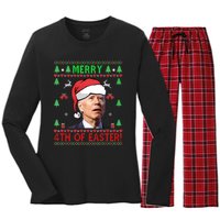 Merry 4th Of Easter Funny Joe Biden Christmas Ugly Sweater Sweatshirt Women's Long Sleeve Flannel Pajama Set 