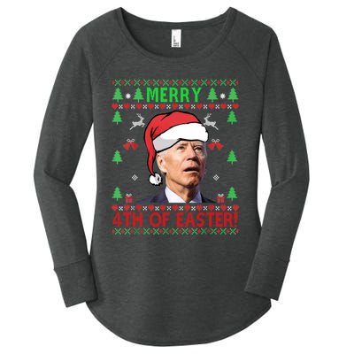 Merry 4th Of Easter Funny Joe Biden Christmas Ugly Sweater Sweatshirt Women's Perfect Tri Tunic Long Sleeve Shirt