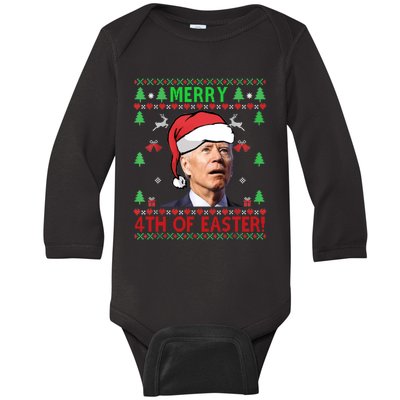 Merry 4th Of Easter Funny Joe Biden Christmas Ugly Sweater Sweatshirt Baby Long Sleeve Bodysuit