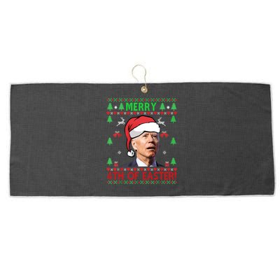 Merry 4th Of Easter Funny Joe Biden Christmas Ugly Sweater Sweatshirt Large Microfiber Waffle Golf Towel