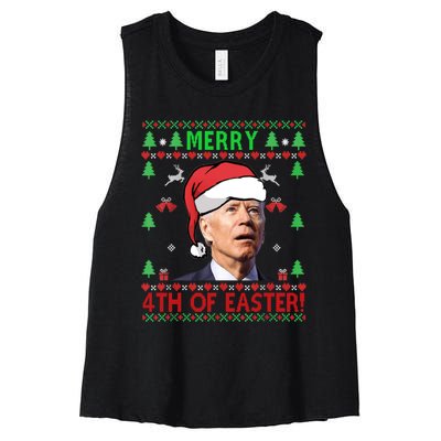 Merry 4th Of Easter Funny Joe Biden Christmas Ugly Sweater Sweatshirt Women's Racerback Cropped Tank