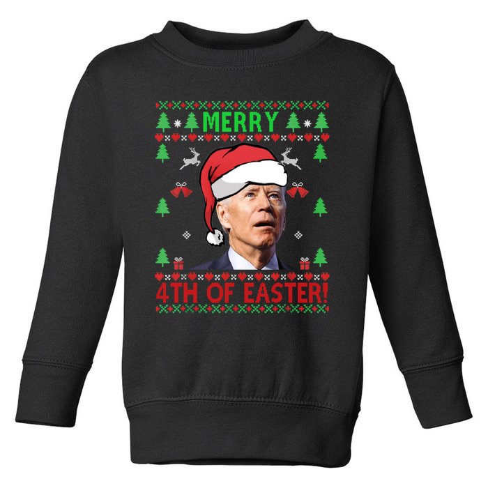 Merry 4th Of Easter Funny Joe Biden Christmas Ugly Sweater Sweatshirt Toddler Sweatshirt