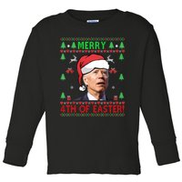 Merry 4th Of Easter Funny Joe Biden Christmas Ugly Sweater Sweatshirt Toddler Long Sleeve Shirt