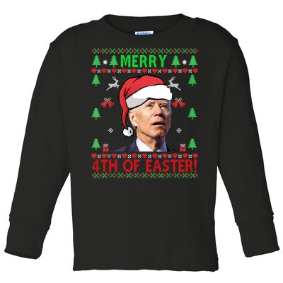 Merry 4th Of Easter Funny Joe Biden Christmas Ugly Sweater Sweatshirt Toddler Long Sleeve Shirt