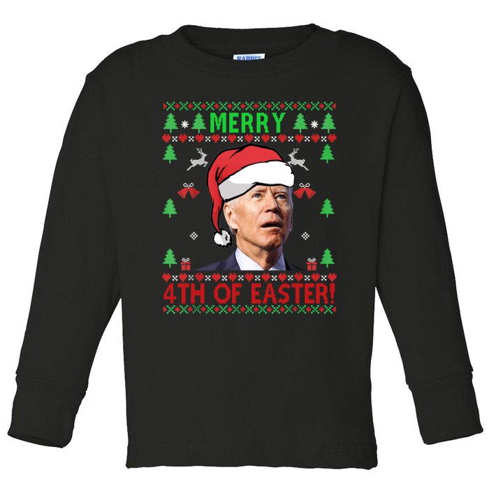 Merry 4th Of Easter Funny Joe Biden Christmas Ugly Sweater Sweatshirt Toddler Long Sleeve Shirt