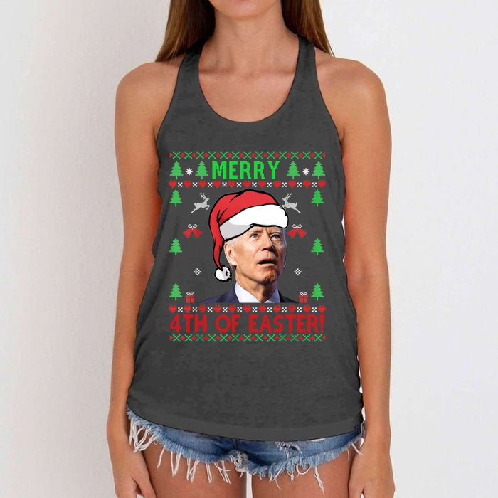 Merry 4th Of Easter Funny Joe Biden Christmas Ugly Sweater Sweatshirt Women's Knotted Racerback Tank