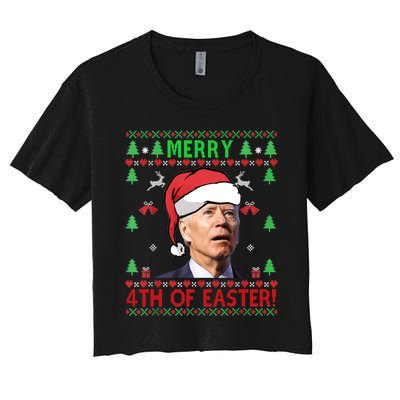 Merry 4th Of Easter Funny Joe Biden Christmas Ugly Sweater Sweatshirt Women's Crop Top Tee