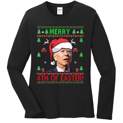 Merry 4th Of Easter Funny Joe Biden Christmas Ugly Sweater Sweatshirt Ladies Long Sleeve Shirt