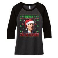 Merry 4th Of Easter Funny Joe Biden Christmas Ugly Sweater Sweatshirt Women's Tri-Blend 3/4-Sleeve Raglan Shirt