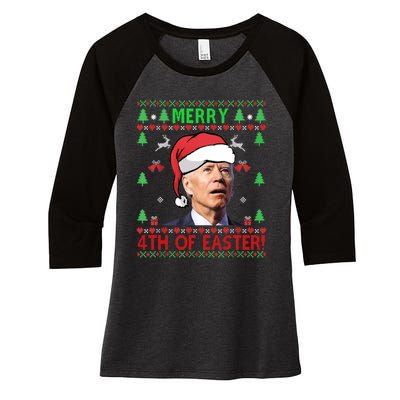 Merry 4th Of Easter Funny Joe Biden Christmas Ugly Sweater Sweatshirt Women's Tri-Blend 3/4-Sleeve Raglan Shirt