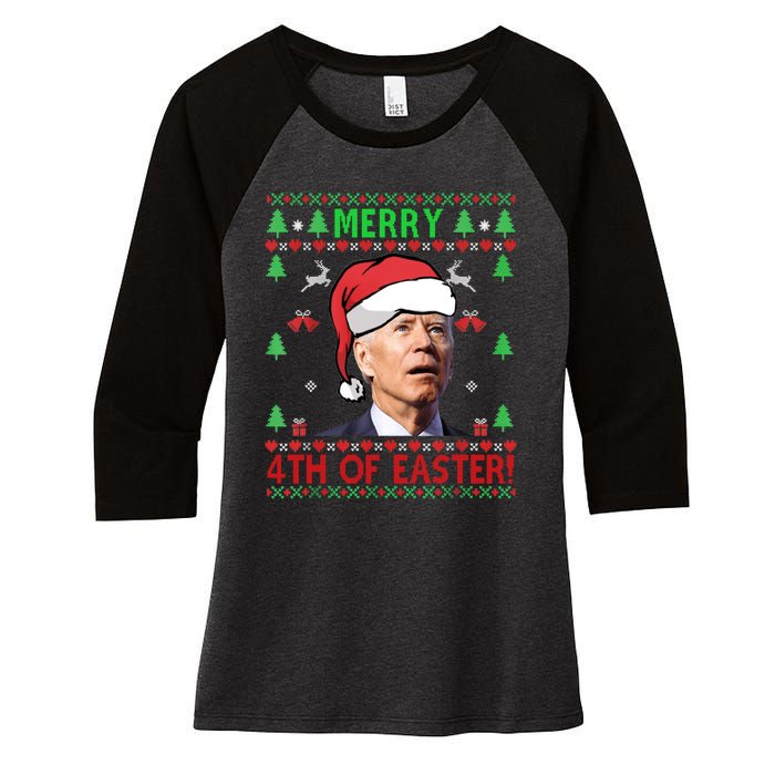 Merry 4th Of Easter Funny Joe Biden Christmas Ugly Sweater Sweatshirt Women's Tri-Blend 3/4-Sleeve Raglan Shirt