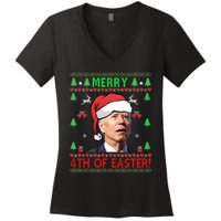 Merry 4th Of Easter Funny Joe Biden Christmas Ugly Sweater Sweatshirt Women's V-Neck T-Shirt