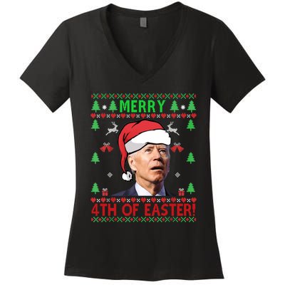 Merry 4th Of Easter Funny Joe Biden Christmas Ugly Sweater Sweatshirt Women's V-Neck T-Shirt