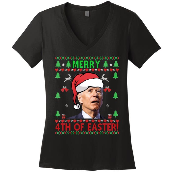 Merry 4th Of Easter Funny Joe Biden Christmas Ugly Sweater Sweatshirt Women's V-Neck T-Shirt