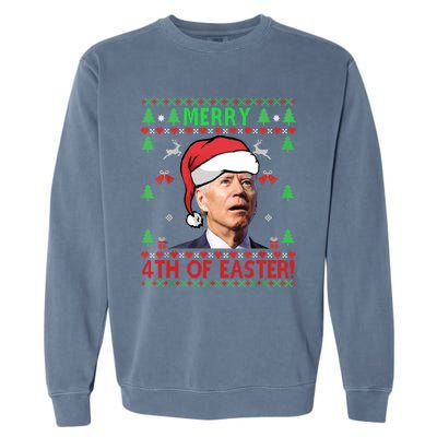 Merry 4th Of Easter Funny Joe Biden Christmas Ugly Sweater Sweatshirt Garment-Dyed Sweatshirt