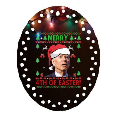 Merry 4th Of Easter Funny Joe Biden Christmas Ugly Sweater Sweatshirt Ceramic Oval Ornament