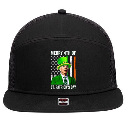 Merry 4th Of St Patrick's Day Joe Biden Leprechaun Hat 7 Panel Mesh Trucker Snapback Hat