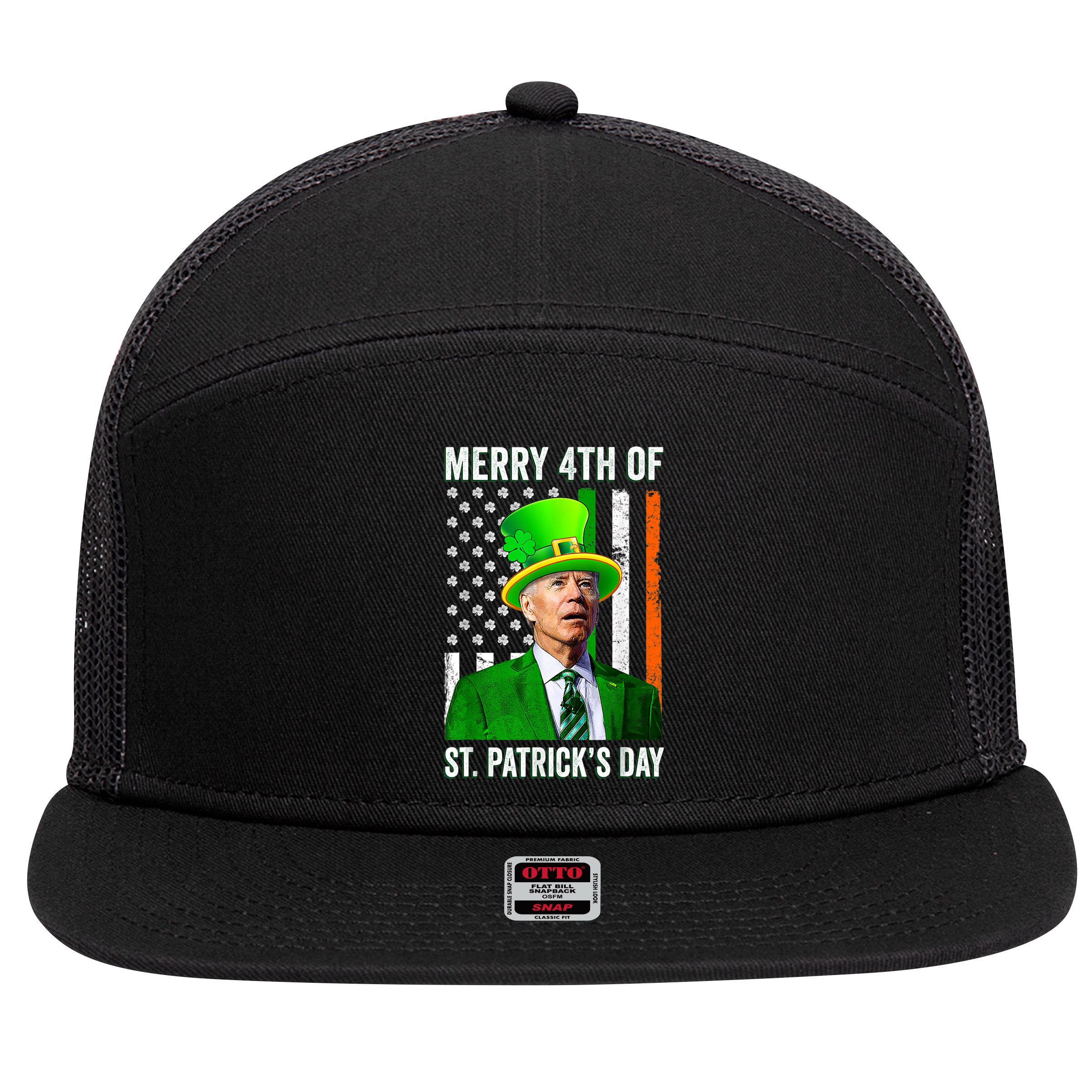 Merry 4th Of St Patrick's Day Joe Biden Leprechaun Hat 7 Panel Mesh Trucker Snapback Hat