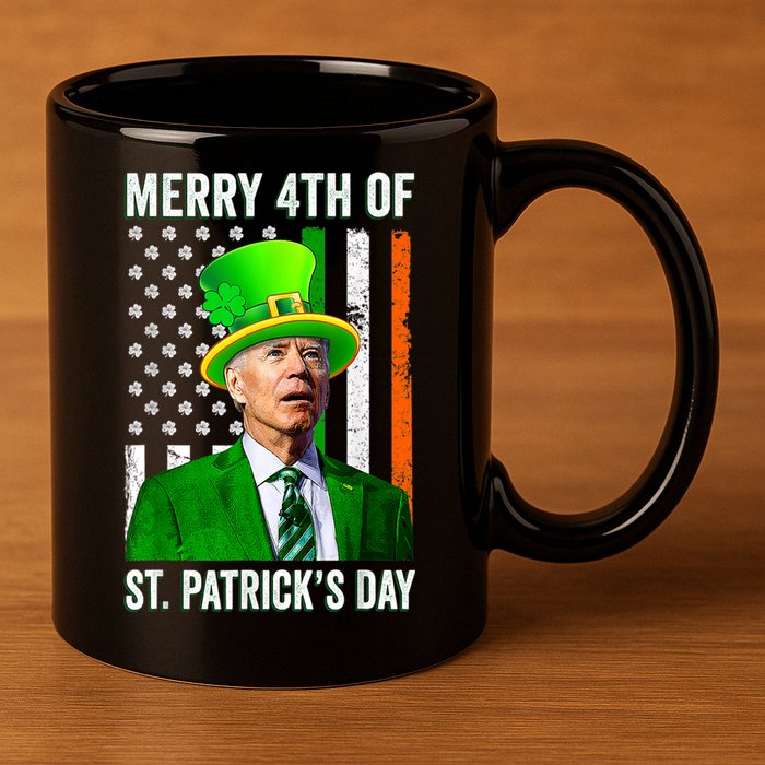 Merry 4th Of St Patrick's Day Joe Biden Leprechaun Hat 11oz C Handle Ceramic Mug