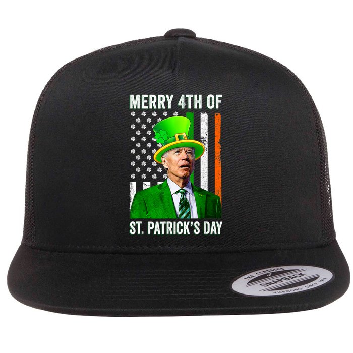 Merry 4th Of St Patrick's Day Joe Biden Leprechaun Hat Flat Bill Trucker Hat