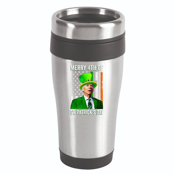 Merry 4th Of St Patrick's Day Joe Biden Leprechaun Hat 16oz Travel Tumbler