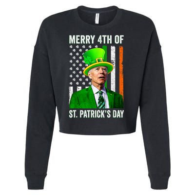 Merry 4th Of St Patrick's Day Joe Biden Leprechaun Hat Cropped Pullover Crew