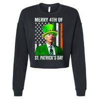 Merry 4th Of St Patrick's Day Joe Biden Leprechaun Hat Cropped Pullover Crew