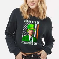 Merry 4th Of St Patrick's Day Joe Biden Leprechaun Hat Cropped Pullover Crew