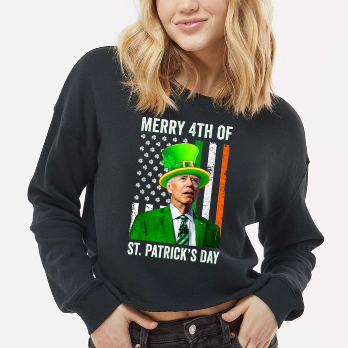 Merry 4th Of St Patrick's Day Joe Biden Leprechaun Hat Cropped Pullover Crew