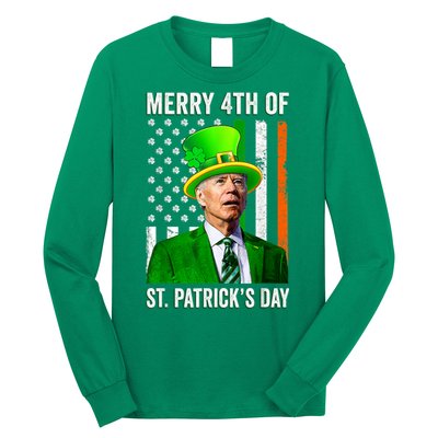 Merry 4th Of St Patrick's Day Joe Biden Leprechaun Hat Long Sleeve Shirt