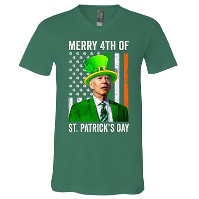 Merry 4th Of St Patrick's Day Joe Biden Leprechaun Hat V-Neck T-Shirt