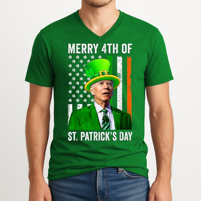 Merry 4th Of St Patrick's Day Joe Biden Leprechaun Hat V-Neck T-Shirt