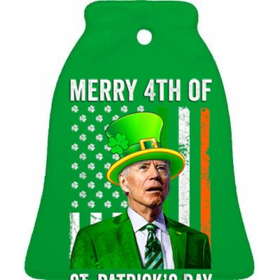 Merry 4th Of St Patrick's Day Joe Biden Leprechaun Hat Ceramic Bell Ornament