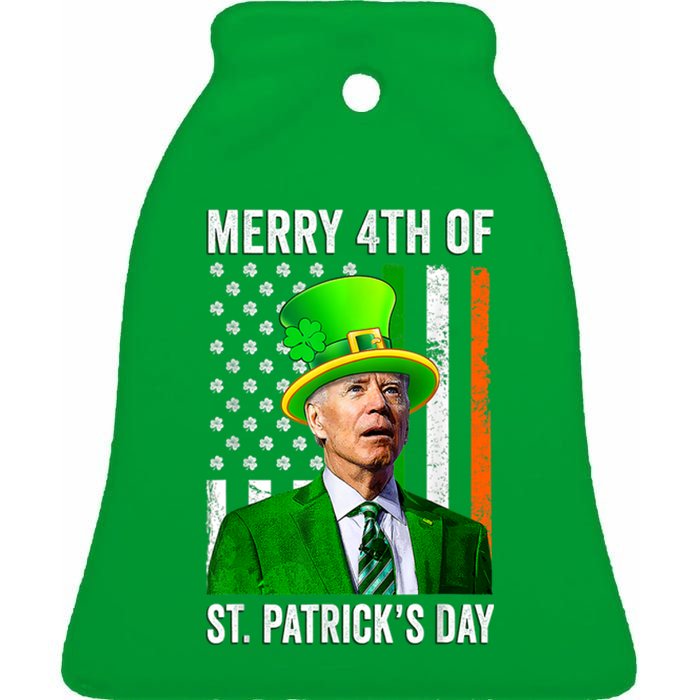 Merry 4th Of St Patrick's Day Joe Biden Leprechaun Hat Ceramic Bell Ornament