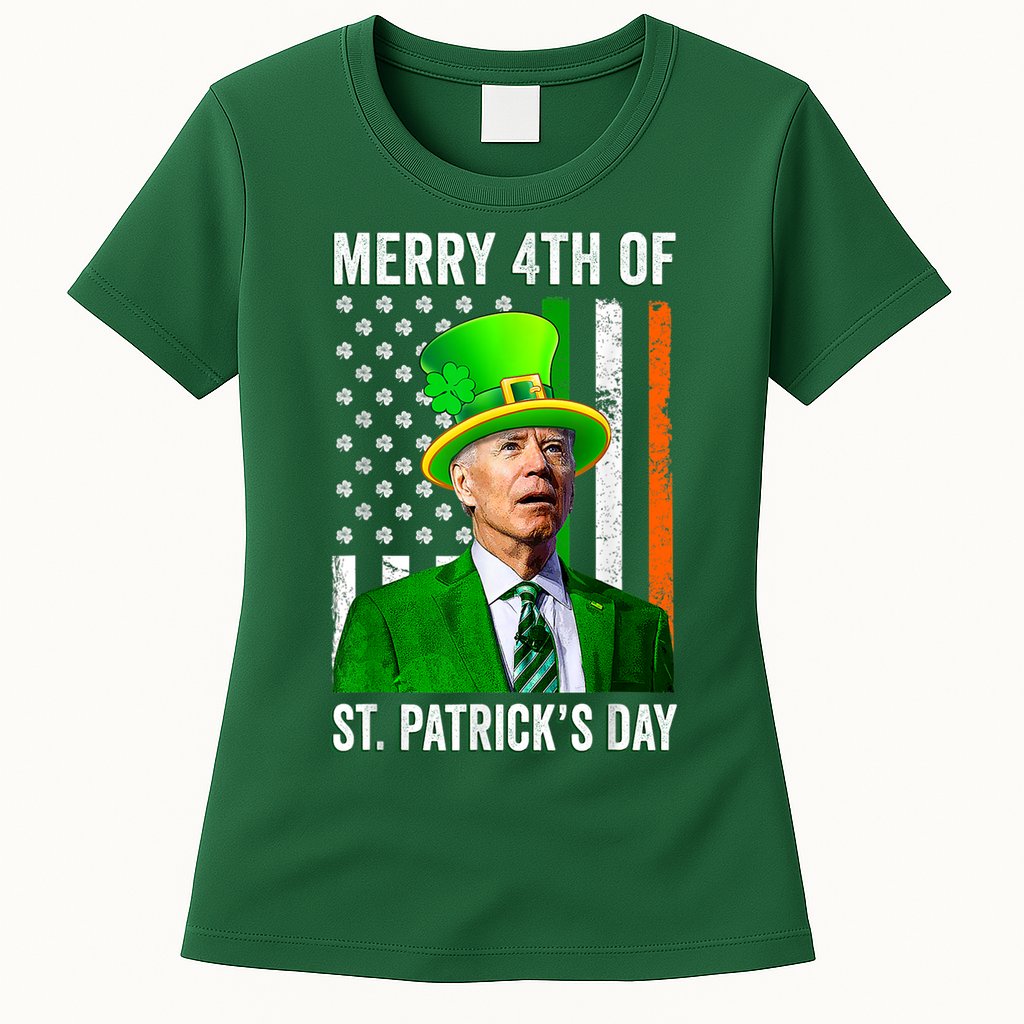 Merry 4th Of St Patrick's Day Joe Biden Leprechaun Hat Womens T-Shirt