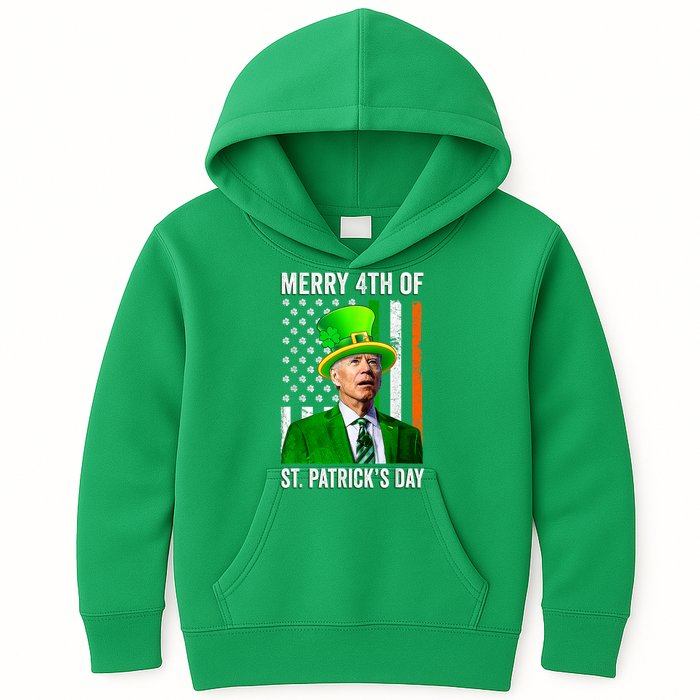 Merry 4th Of St Patrick's Day Joe Biden Leprechaun Hat Kids Hoodie