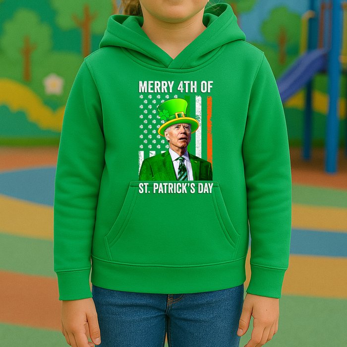 Merry 4th Of St Patrick's Day Joe Biden Leprechaun Hat Kids Hoodie