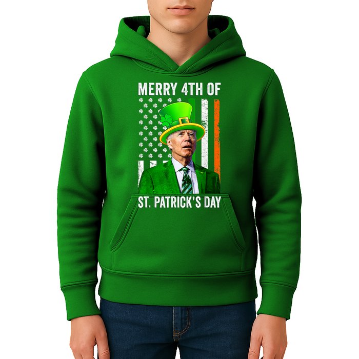 Merry 4th Of St Patrick's Day Joe Biden Leprechaun Hat Kids Hoodie