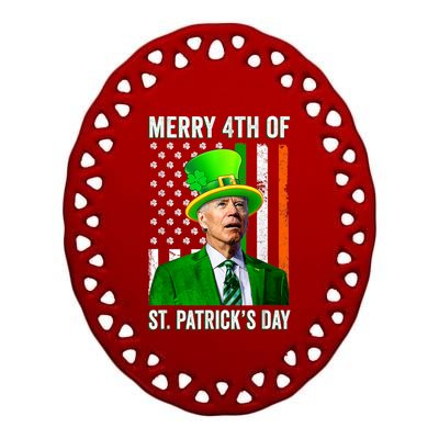 Merry 4th Of St Patrick's Day Joe Biden Leprechaun Hat Ceramic Oval Ornament